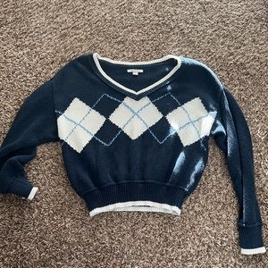 Blue Argyle Oversized Sweater
